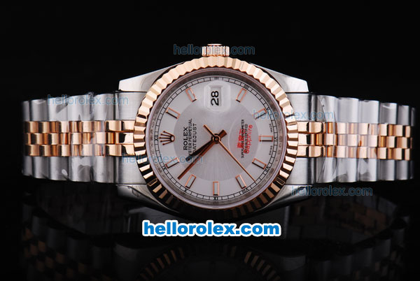 Rolex Datejust Oyster Perpetual Automatic Rose Gold Bezel with White Dial and Rose Gold Marking-Small Calendar - Click Image to Close